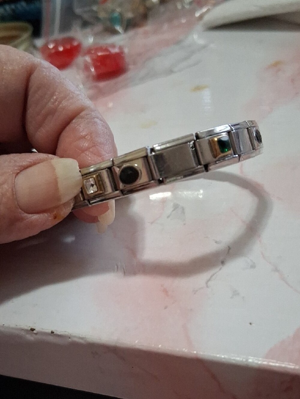 Source Unknown Silver-Tone Link Bracelet with Green Accent - Picture 3 of 5